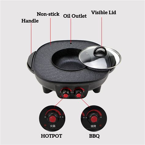 V Electric Barbecue Hotpot Oven Grill Smokeless Hot Pot Machine Fry