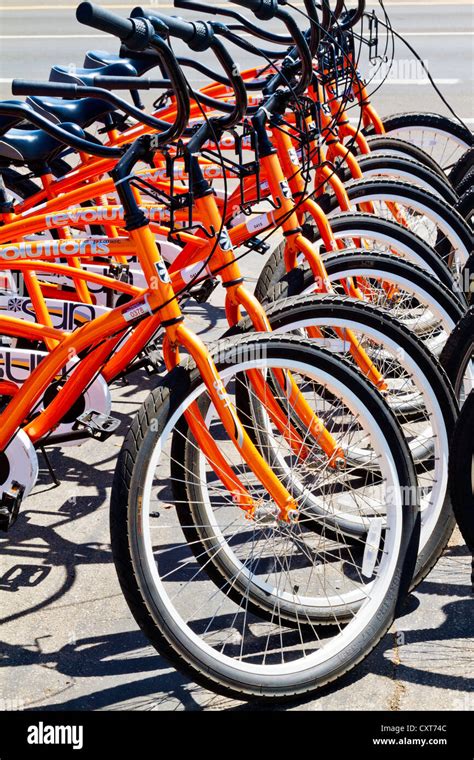 Bikes Lined Up For Rental At The Beach In Santa Barbara California