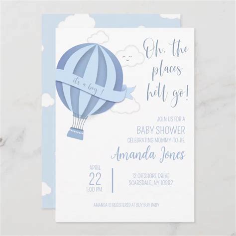 Baby Boy Hot Air Balloon Shower Invitation Zazzle