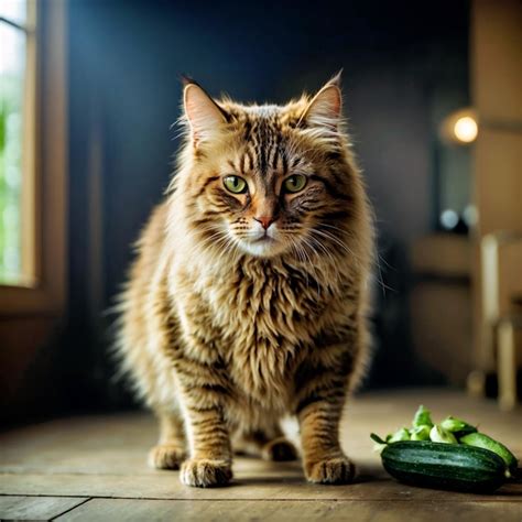 Premium Photo A Curious Cat And A Cucumber On A Tiled Floor