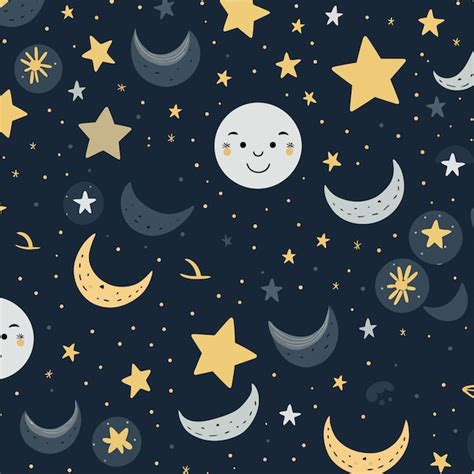 Luna Y Estrellas Vector Lindo Patr N Sin Costuras Vector Premium