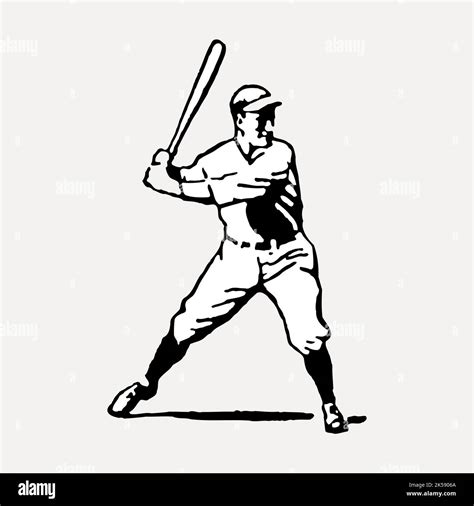 Baseball Player Clipart Vintage Sport Illustration Vector Stock Vector