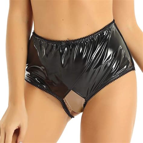 Amazon Iiniim Womens Sexy Crotchless Panties PVC Leather High