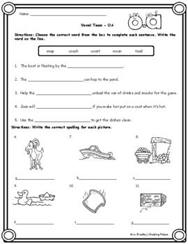 3 Vowel Teams OA OE Phonics Worksheets OG Aligned TpT