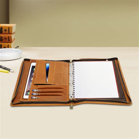 Wuzstar Leather Portfolio Folder Ring Binder Padfolio Zippered