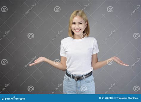 Portrait Of Short Blonde Hair Woman In Studio Stock Image Image Of Beauty Care