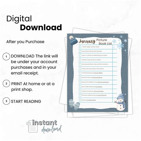 Printable Book List for Kids, Winter Picture Book List, Kids Reading