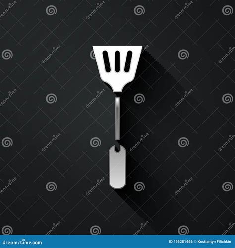 Silver Fly Swatter Icon Isolated On Black Background Long Shadow Style