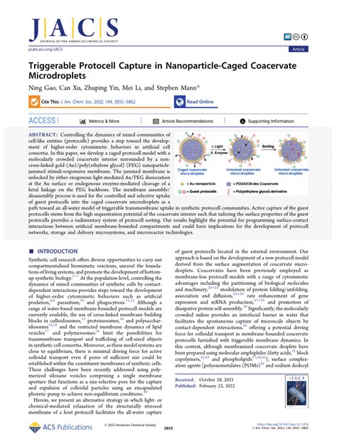 Pdf Triggerable Protocell Capture In Nanoparticle Caged Coacervate