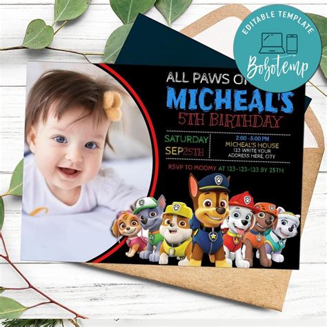 Paw Patrol Birthday Flyer With Photo Printable Sportspartydesign