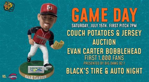 July Hickory Crawdads Even Carter Bobblehead Stadium