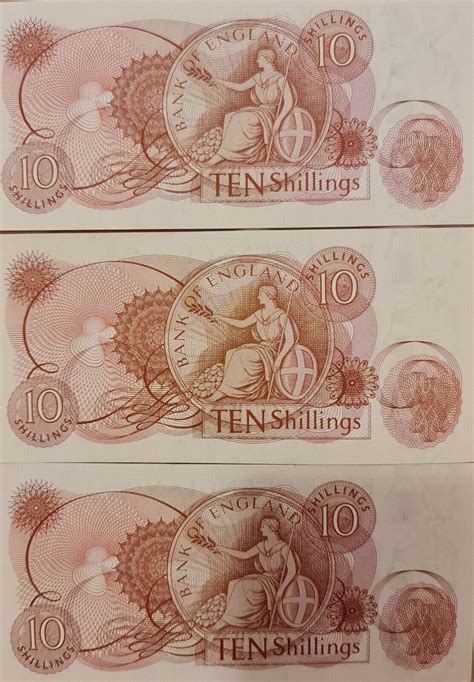 Bank Of England Ten Shillings Banknotes Fforde Unc 3 Consecutive