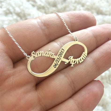 Boho Double Name Necklace Personalized Engraved Date Numerals Nameplate Infinity Necklaces