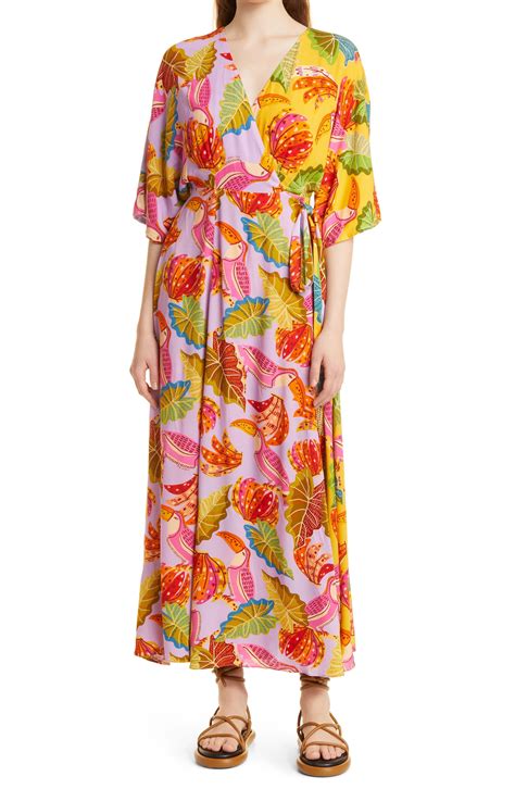 Farm Rio Beaks And Bananas Wrap Maxi Dress In Orange Lyst