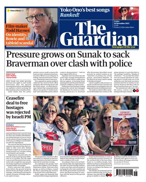 Guardian Front Page 10th Of November 2023 Tomorrows Papers Today