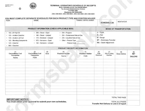 Form Wv Mft A Terminal Operator S Schedule Of Receipts