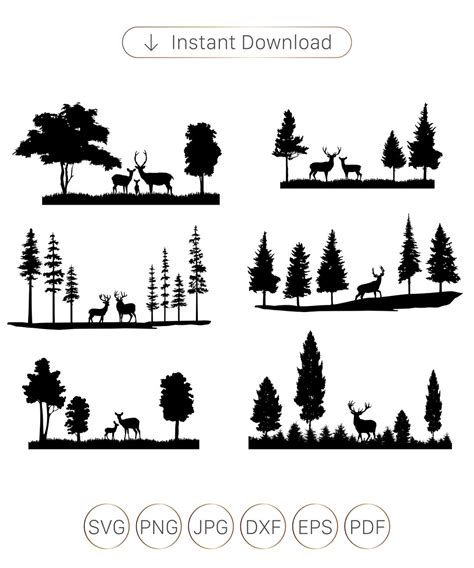 Deer In Pine Forest Svg Deer Scene Deer Svg Nature Svg Deer And