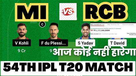 Mi Vs Rcb Dream11 Prediction Mi Vs Rcb Dream11 Team Rcb Vs Mi Dream11 Prediction Youtube