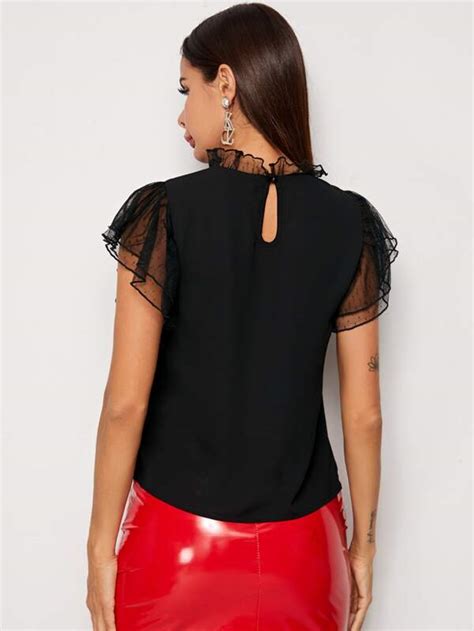 SHEIN Privé Top transparent en tulle avec plis Mode en ligne SHEIN