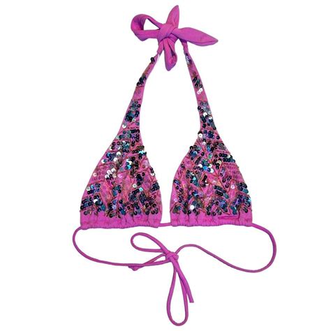 Y K Victorias Secret Sequin Halter Swim Bikini Top S Gem