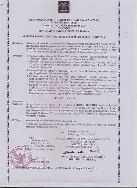 Akta Perusahaan Pt Rafie Global Mandiri