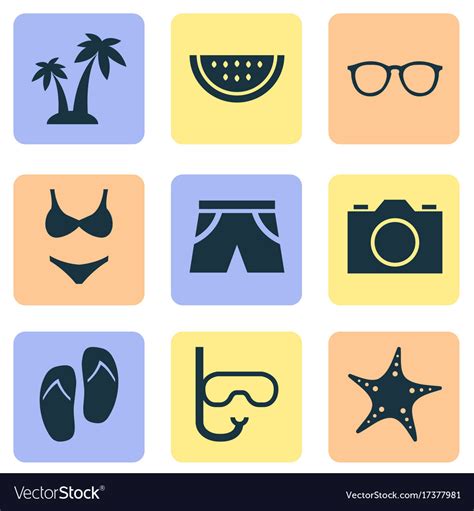 Summer Icons Set Collection Of Bikini Trees Vector Image
