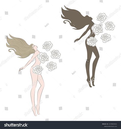Flowers Beautiful Naked Woman Vector Illustration Stock Vector Royalty Free