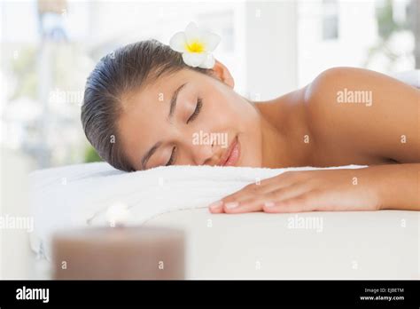 Beautiful Brunette Relaxing On Massage Table Stock Photo Alamy