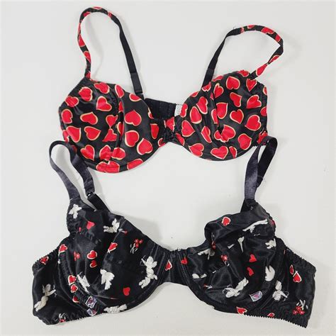 2 Vintage Novelty Valentines Day Sexy Time Black Bras Gem