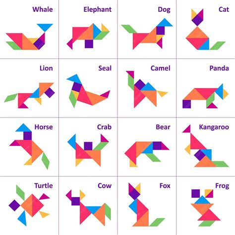 Premium Vector | Tangram puzzle. Set of tangram wild and farm animals ...