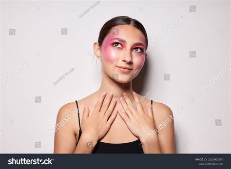 Sexy Brunette Woman Pink Face Makeup Stock Photo Shutterstock