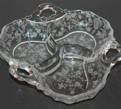 Cambridge Rose Point Etched Glass 3 Part Candy Relish Dish From Blackwidowvintiques On Ruby Lane