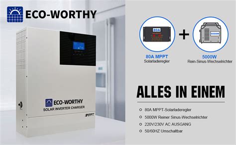 ECO WORTHY 5000W Hybrid Inverter Wechselrichter Mit 80A MPPT Solar