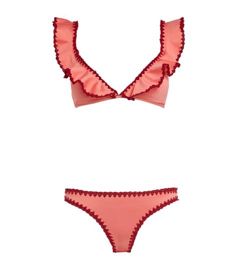 Buy Zimmermann Frill Detail Lyre Bikini Red At 29 Off Editorialist