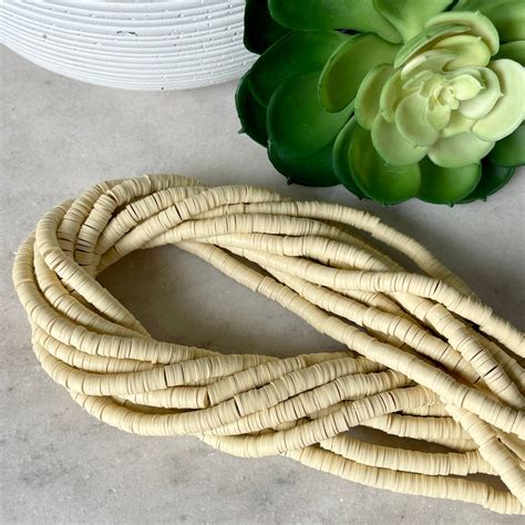 Mm Nude Linen Heishi Inch Strand African Disk Soft Polymer Clay Vinyl Bead