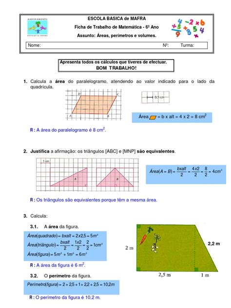 Exercicios Area E Perimetro 6 Ano Pdf - Exercícios de Área e Perímetro - 6º Ano | PDF | Círculo | Geometria ...