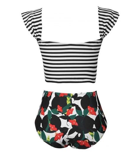 Womne S Cute Stripe High Waisted Push Up Padding Tankini Bikini C Ogcyu