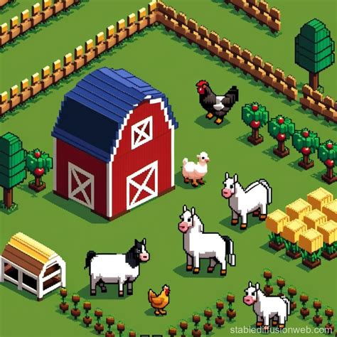 Pixel Art Farm Scene With Barn And Animals Stable Diffusion Online