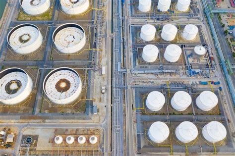 Top View of Oil Refinery Plant Chemical Factory and Power Plant Stock