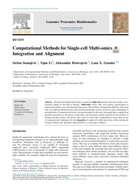 Pdf Computational Methods For Single Cell Multi Omics Integration And Alignment