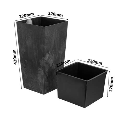 Zestaw 3x wysokie doniczki wkład kolor antracytowy W 32 5 37 5 42 cm