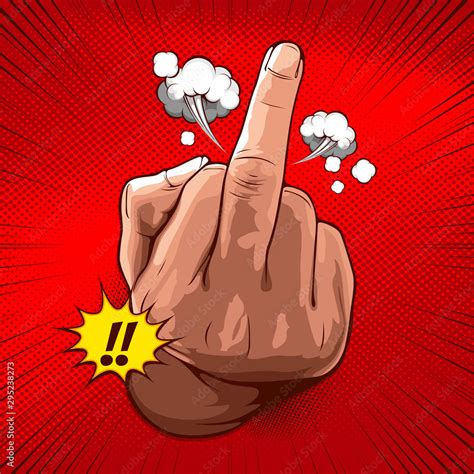 Hand Showing Fuck You With The Middle Finger Vector Illustration Rude Gesture On Red Background