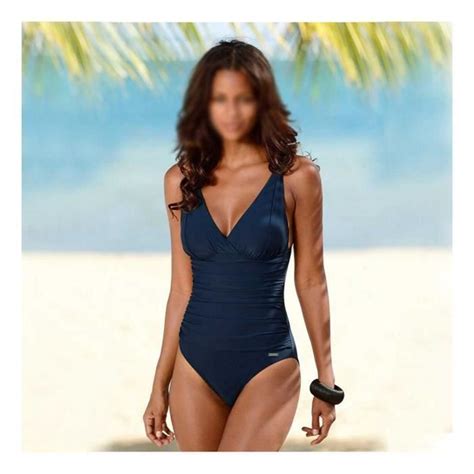 Femme Maillot de bain une pièce sexy Bikini plissé à taille en V Bleu marine Bleu Cdiscount