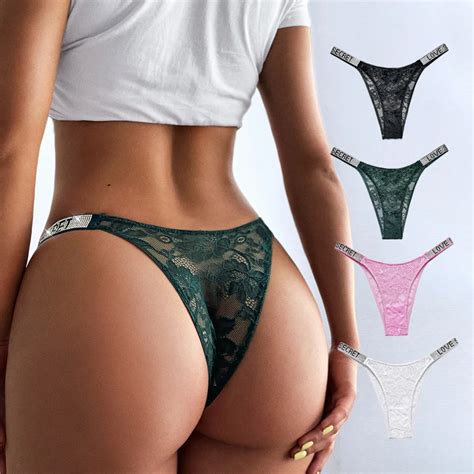 Sexy Tanga Girls Lacy Panties T Back Customize Rhinestone Logo