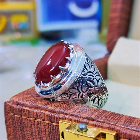 Yemen Aqeeq Natural Agate Stone Ring 925 Silver Heavy