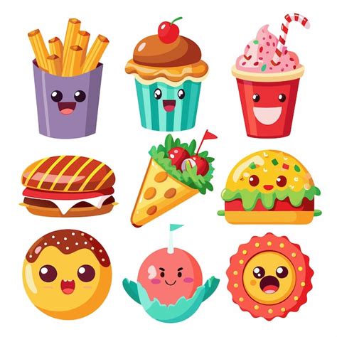 Cute Cartoon Fast Food Characters With Happy Faces Premium AI