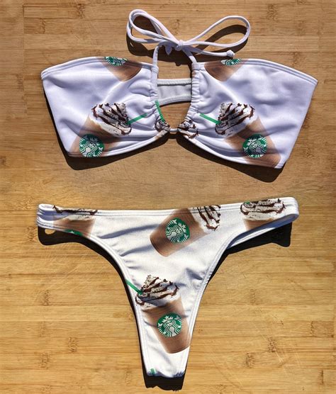 Swimwear Bandeau Halter Tie Bikini Set Starbucks Frap Thong Brazil Full