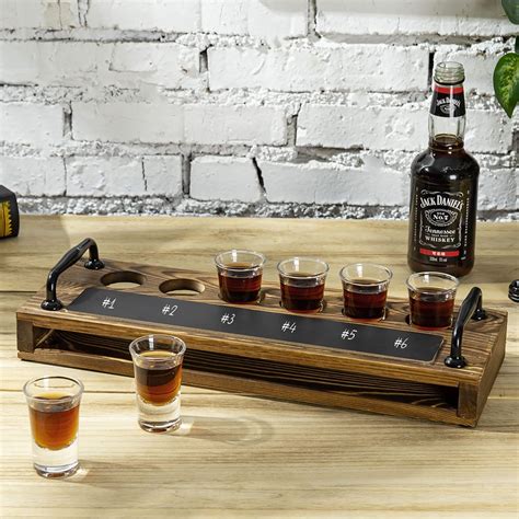 Myt Tequila Shot Glasses Liquor Flight Tasting Set Includes Burnt Wood Serving