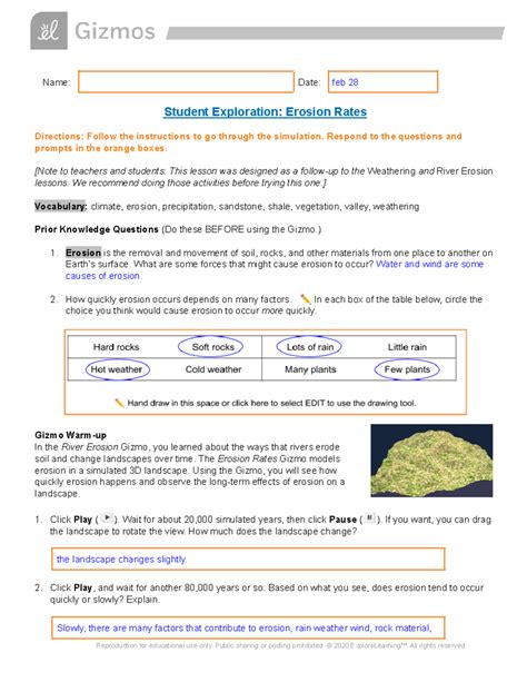 Erosion Rates Simulation Exploration Guide (ES 200) - Studocu