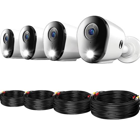 Night Owl 4-Camera Indoor/Outdoor Add On Wired 4K Security Cameras with 2-Way Audio White CAM ...